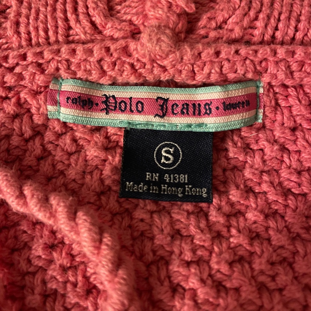 Vintage Polo Ralph Lauren Pink Cable Knit Hooded Sweater - Size Small - EUC 🌟 - Picture 14 of 15